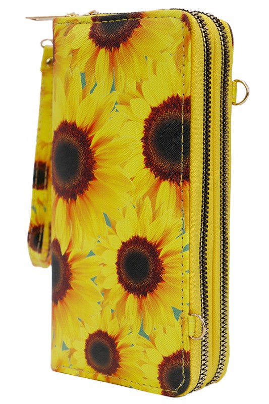 Yellow Sunflower Wallet w Crossbody Shoulder Strap