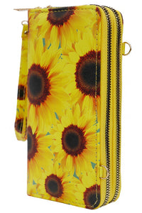 Yellow Sunflower Wallet w Crossbody Shoulder Strap