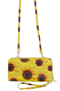 Yellow Sunflower Wallet w Crossbody Shoulder Strap