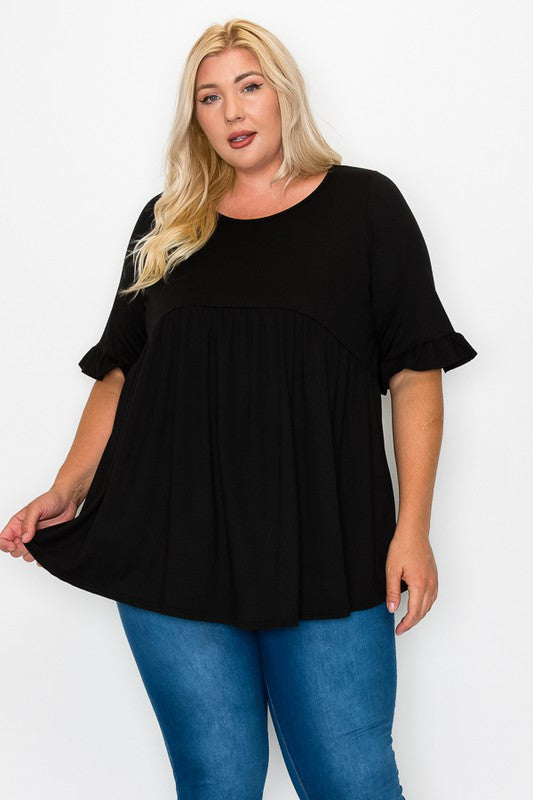 PSFU Black Babydoll Tunic Top Shirt