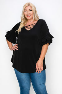 PSFU Black Caged X Neck Top