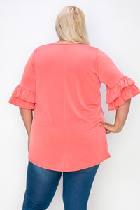 PSFU Coral Criss Cross Cage Neckline Shirt Top