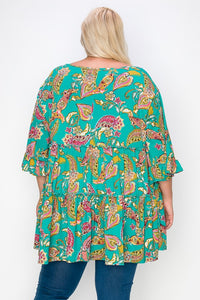 PSFU Tiered Green Paisley Top