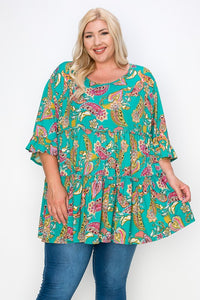 PSFU Tiered Green Paisley Top