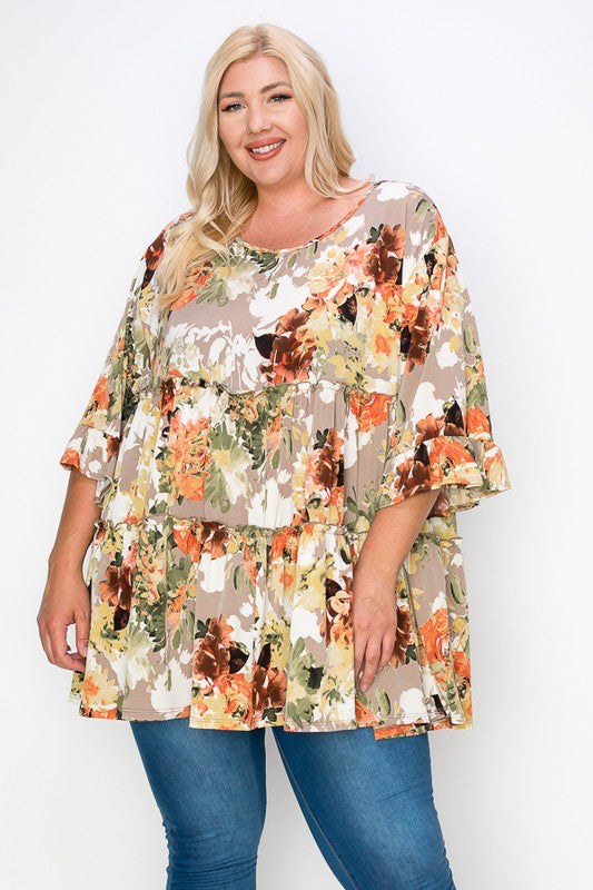 PSFU Beige Fall Colored Tiered Top Shirt