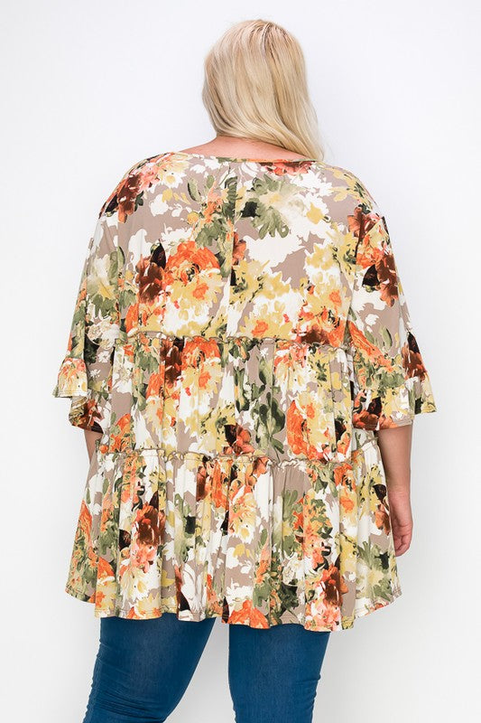 PSFU Beige Fall Colored Tiered Top Shirt