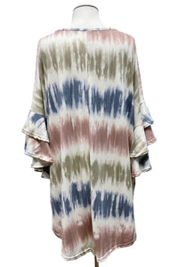 Tie Dye Print w Double Ruffle Sleeves