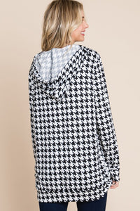 Black & White Houndstooth Hoodie Hooded Shirt Top