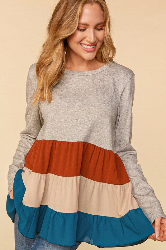 Color Block Woven Tiered Twofer Top