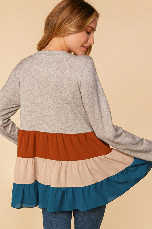 Color Block Woven Tiered Twofer Top