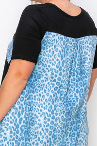 Blue Leopard Back Top Shirt w Matching Pocket