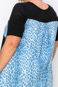 Blue Leopard Back Top w Matching Pocket
