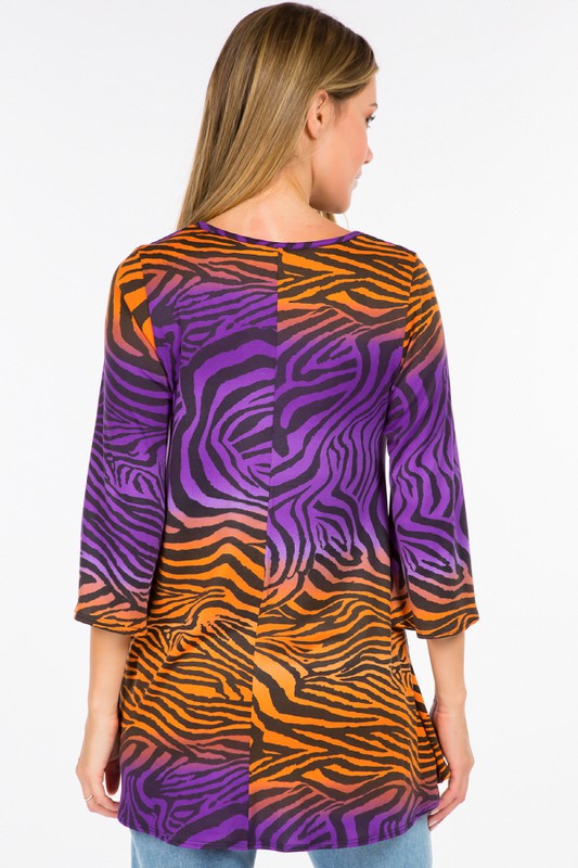 Purple & Orange Leopard Caged Neck Top
