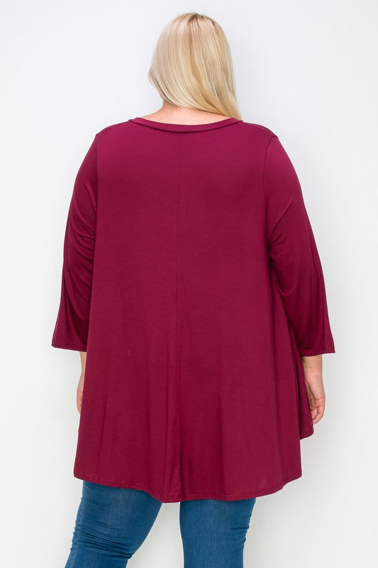 Solid Burgundy Top, 3Qtr Sleeves