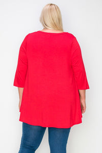 Red V Neck 3Qtr Sleeves Top Shirt