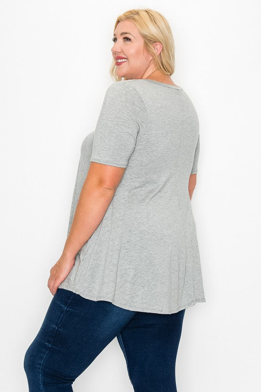Solid Gray V Neck Tee Shirt Top