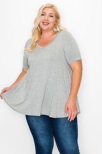 Solid Gray V Neck Tee Shirt Top