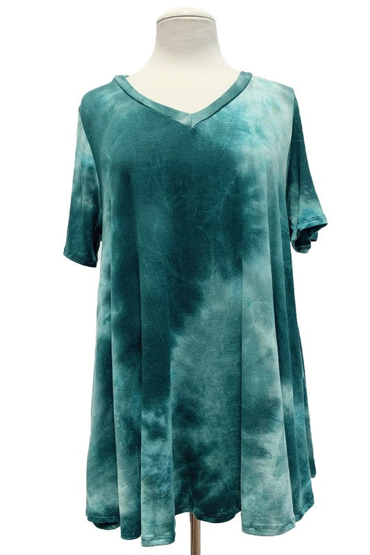 Green Tie Dye V Neck Short Sleeves