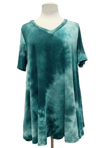 Green Tie Dye V Neck Short Sleeves