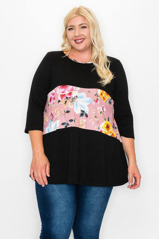 Black w Pink Floral Middle Top