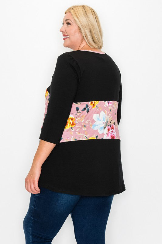 Black w Pink Floral Middle Top