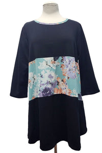 Black Top w Floral Middle 3Qtr Sleeves