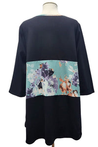 Black Top w Floral Middle 3Qtr Sleeves