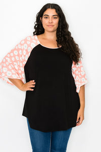 PSFU Black Top w Orange Floral Sleeves