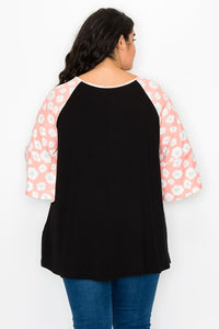 PSFU Black Top w Orange Floral Sleeves