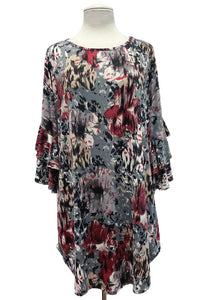 Gray Red Floral Abstract Top