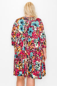 Red Abstract Floral Tiered Dress