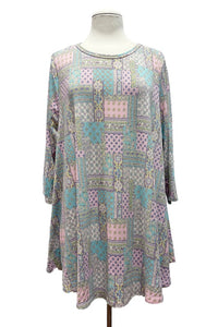 Pink Mint Medallion Top w 3Qtr Sleeves