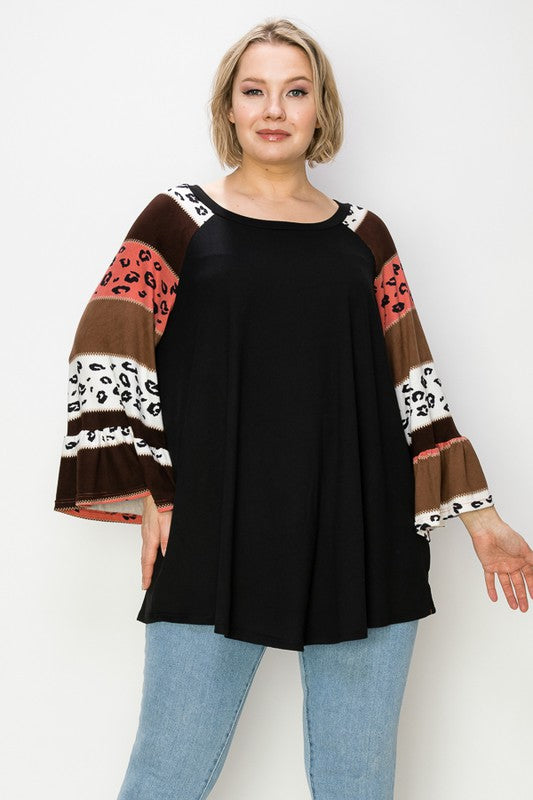 PSFU Brown Animal Stripe Sleeve Top