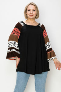 PSFU Brown Animal Stripe Sleeve Top