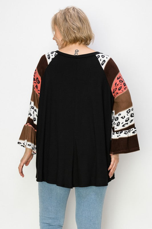 PSFU Brown Animal Stripe Sleeve Top