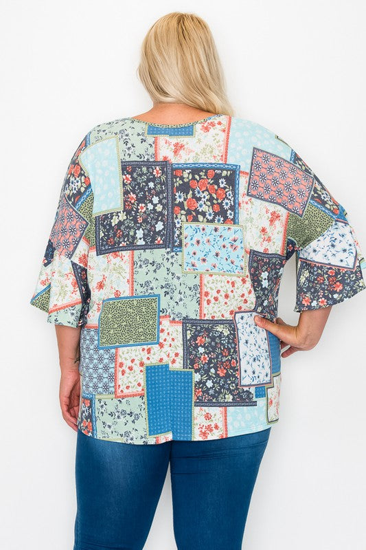 PSFU Blue Floral Patchwork Shirt Top