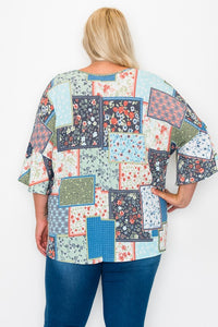 PSFU Blue Floral Patchwork Shirt Top