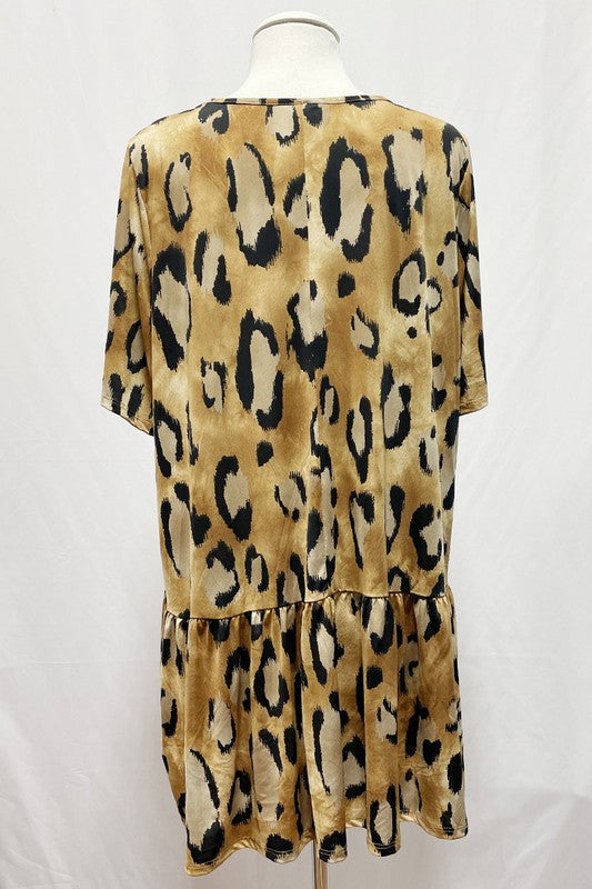 Leopard Print Frill Hem Tunic Top