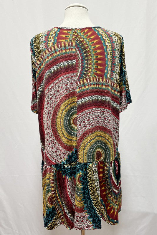 Boho Hippe Swirl Top w Frill Hem