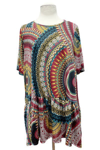 Boho Hippe Swirl Top w Frill Hem