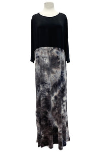 Black & Charcoal Tie Dye Maxi Dress