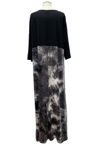 Black & Charcoal Tie Dye Maxi Dress
