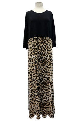 Black & Leopard Maxi Dress 3Qtr Sleeves
