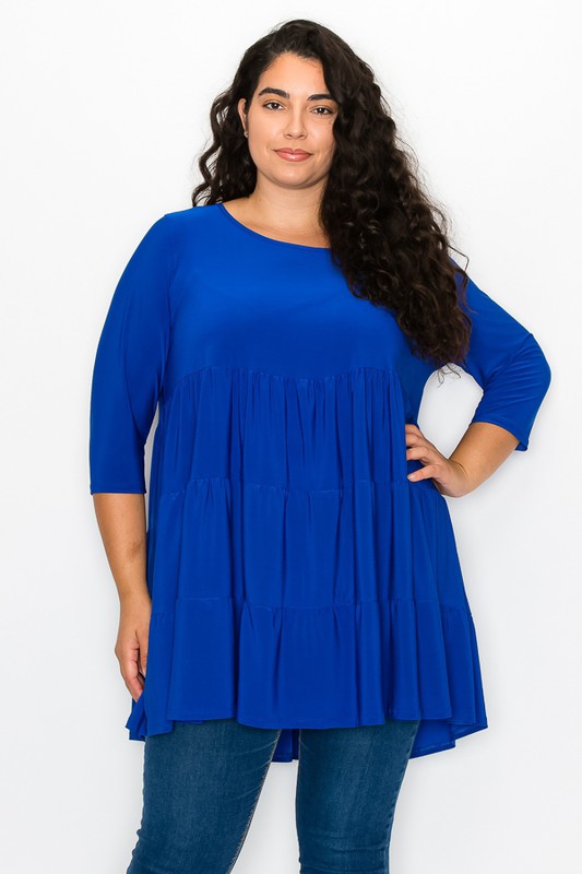 PSFU Blue Tiered Top Elbow Length Sleeves
