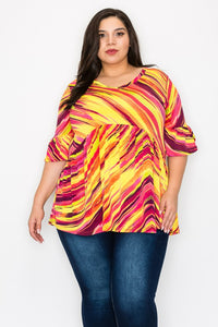 Yellow Pink Tie Dye Swirl Top