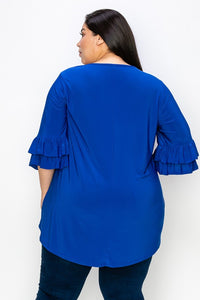 PSFU Blue Caged Neck Top w Ruffle Sleeve