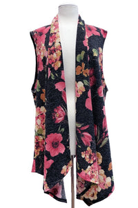 Flower Floral Print Open Front Sweater Vest Cardigan
