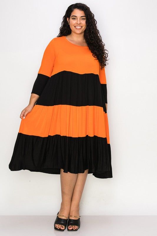 PSFU Orange and Black Tiered Dress