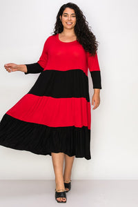 PSFU Colorblock Red & Black Tiered Dress Plus Size For Us PSFU Colorblock Red & Black Tiered Dress Plus Size For Us