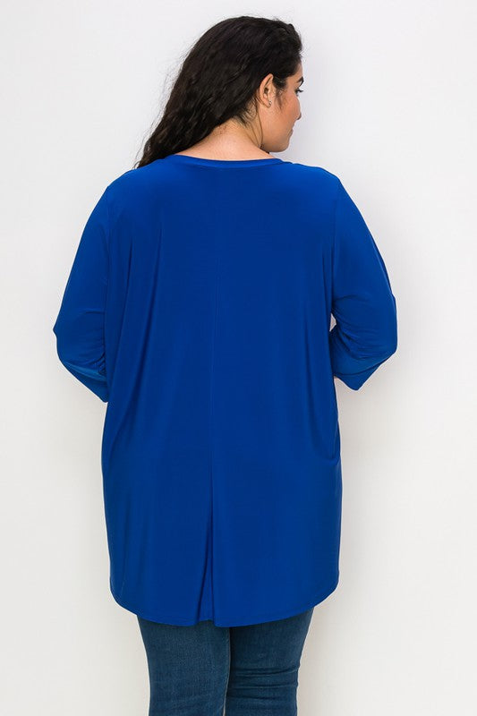 PSFU Solid Blue V Neck Shirt Top